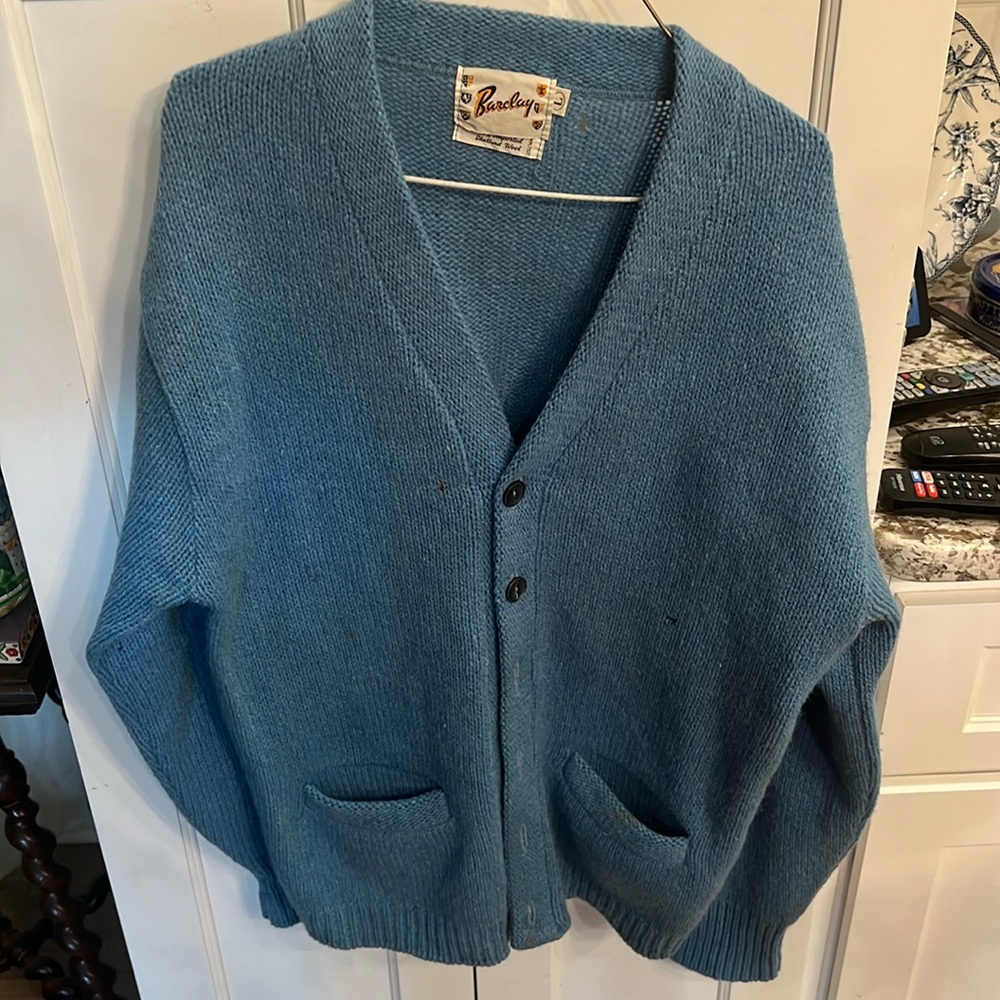 Barclay large old school vintage retro style button up sweater 100% importedwool